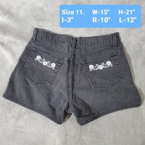 Big Ace Floral Embroidered 100% Cotton Denim Shorts Black Size  11